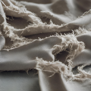 Close up of a pile of cream fabric that has very frayed edges.